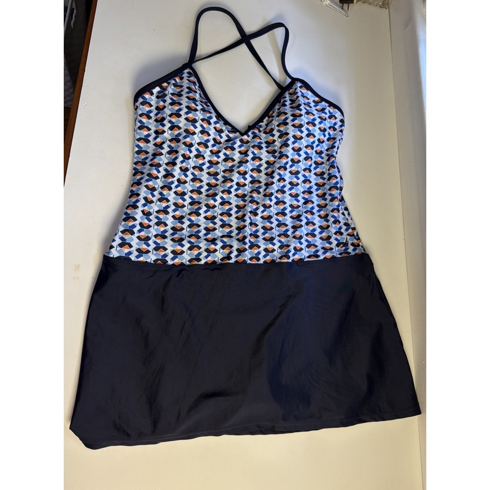 Nautica One Piece Skirt Swimsuit Dress Size XL Built‎ In Bra Cross Back Pockets